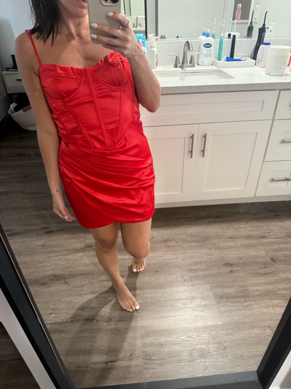 Bardot Red Satin Corset Mini Dress